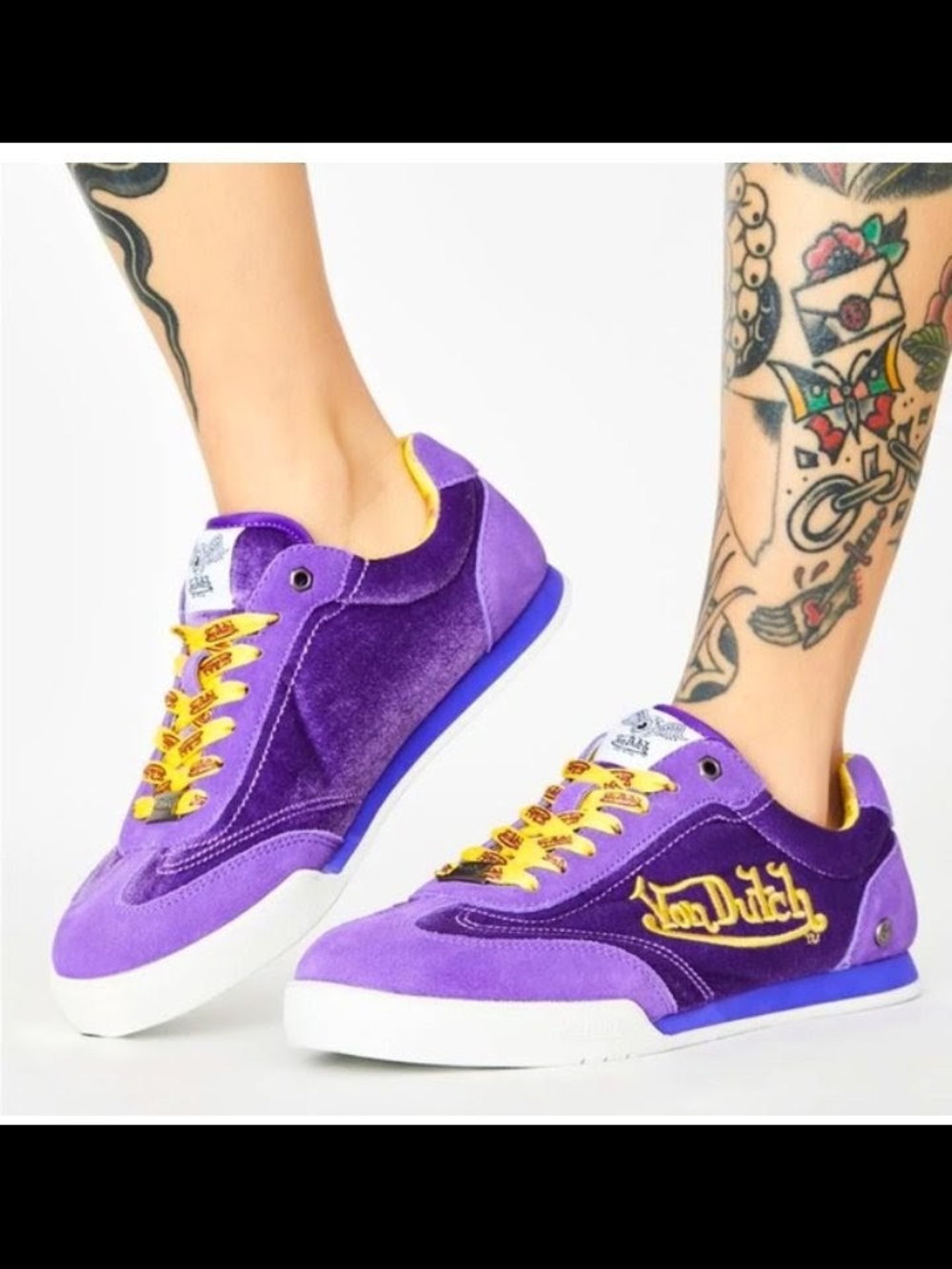 Von Dutch Purple Velvet Sneakers with Yellow Accents